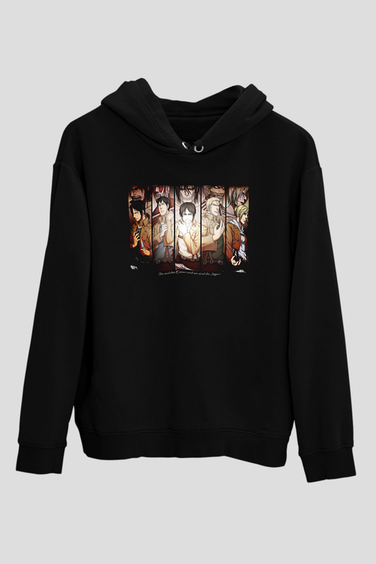 Attack On Titan Baskılı Unisex Siyah Hoodie