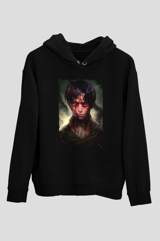 Attack On Titan Baskılı Unisex Siyah Hoodie