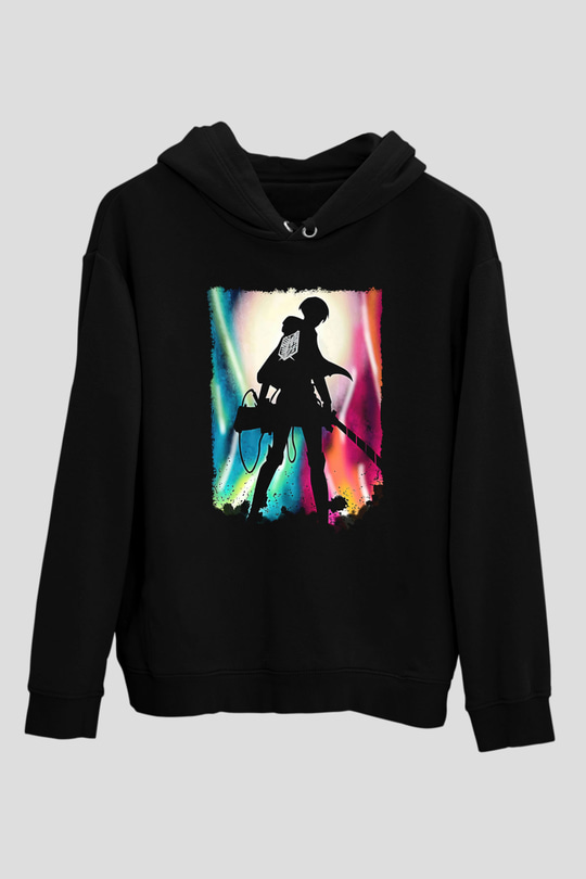 Attack On Titan Baskılı Unisex Siyah Hoodie