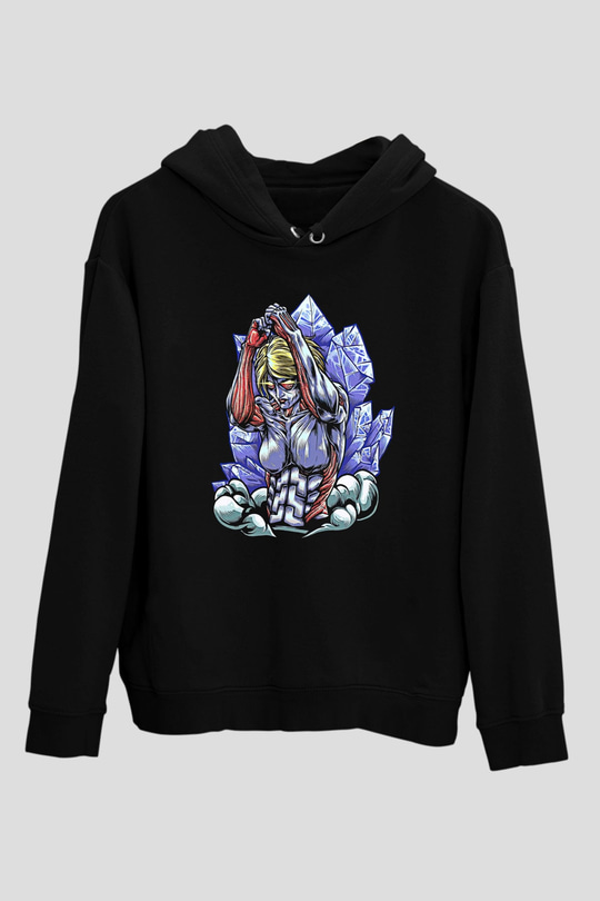 Attack On Titan Baskılı Unisex Siyah Hoodie