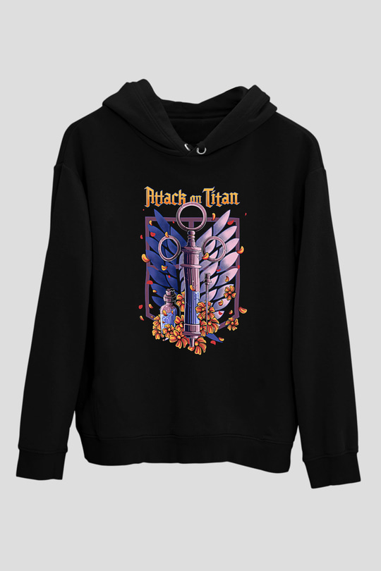 Attack On Titan Baskılı Unisex Siyah Hoodie