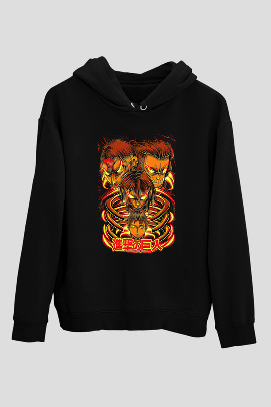 Attack On Titan Baskılı Unisex Siyah Hoodie