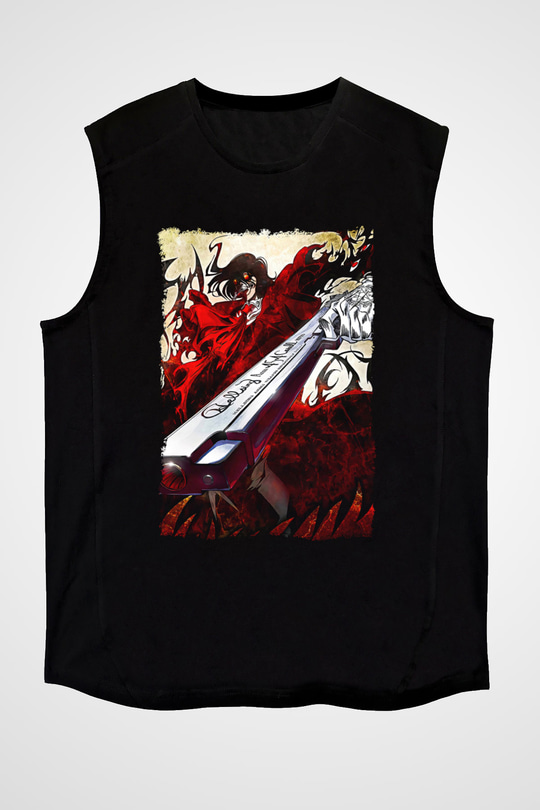 Attack On Titan Baskılı Unisex Siyah Kolsuz Tişört - Tshirt