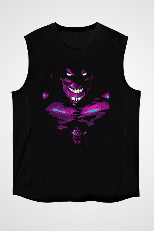 Attack On Titan Baskılı Unisex Siyah Kolsuz Tişört - Tshirt