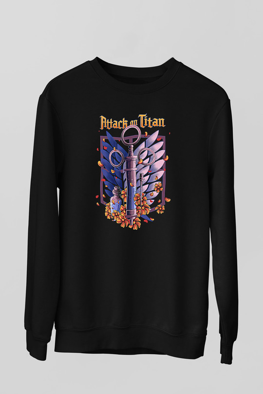 Attack On Titan Baskılı Unisex Siyah Sweatshirt