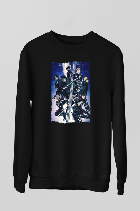 Attack On Titan Baskılı Unisex Siyah Sweatshirt