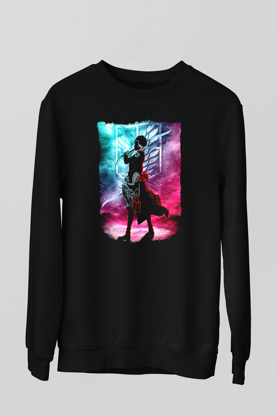 Attack On Titan Baskılı Unisex Siyah Sweatshirt