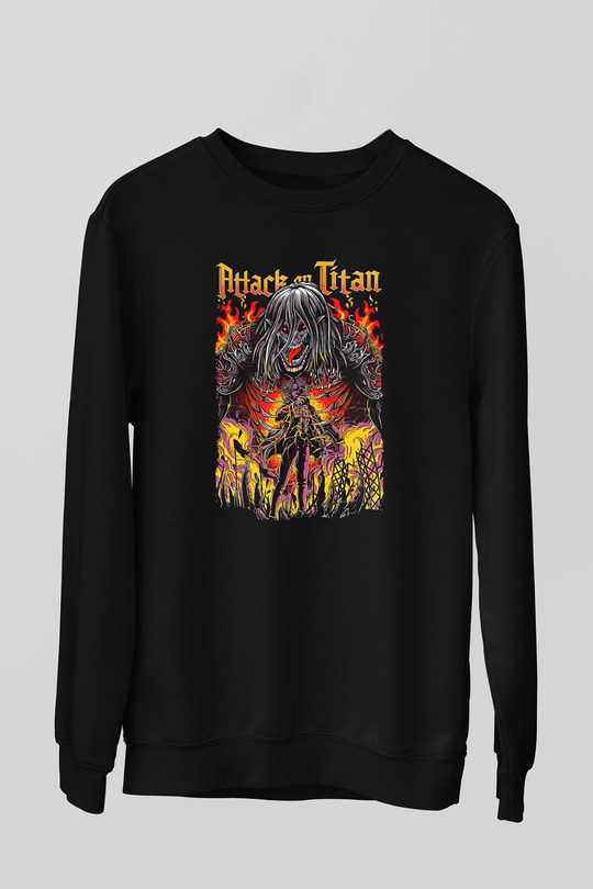 Attack On Titan Baskılı Unisex Siyah Sweatshirt