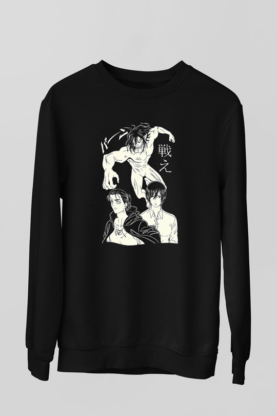 Attack On Titan Baskılı Unisex Siyah Sweatshirt