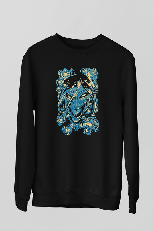 Attack On Titan Baskılı Unisex Siyah Sweatshirt