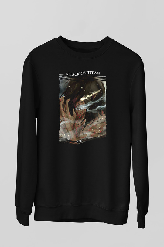 Attack On Titan Baskılı Unisex Siyah Sweatshirt
