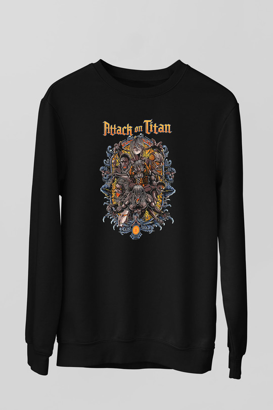 Attack On Titan Baskılı Unisex Siyah Sweatshirt