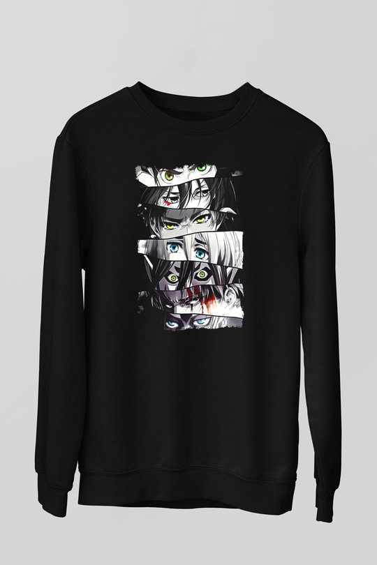 Attack On Titan Baskılı Unisex Siyah Sweatshirt