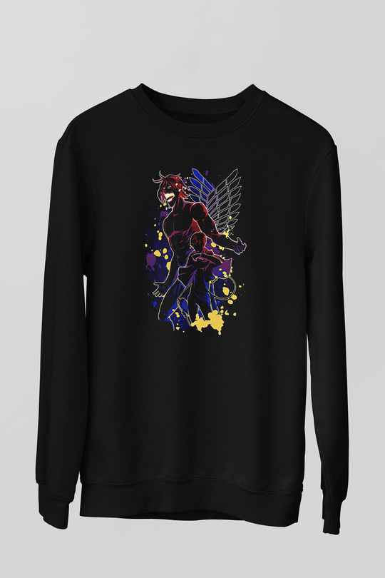 Attack On Titan Baskılı Unisex Siyah Sweatshirt
