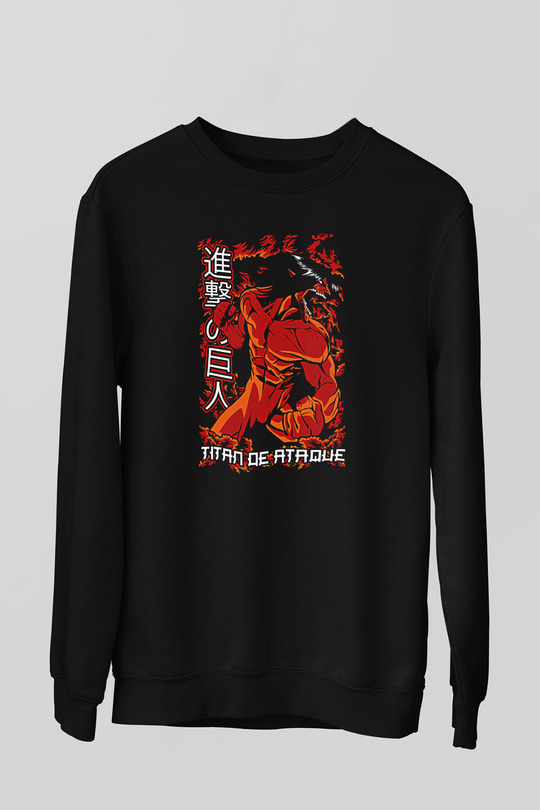 Attack On Titan Baskılı Unisex Siyah Sweatshirt