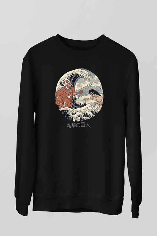 Attack On Titan Baskılı Unisex Siyah Sweatshirt