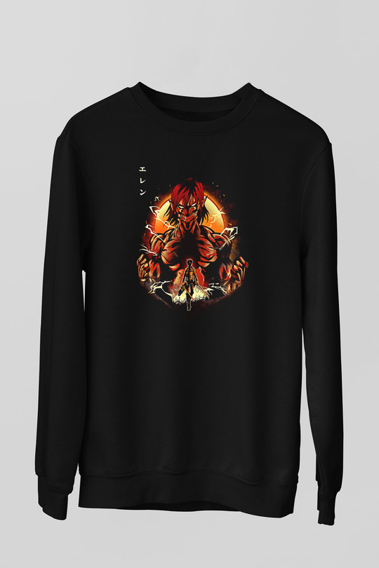 Attack On Titan Baskılı Unisex Siyah Sweatshirt