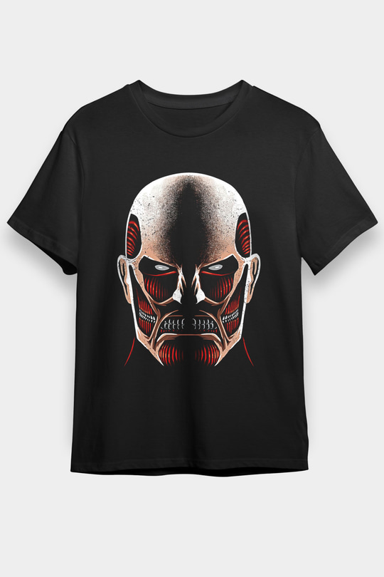 Attack On Titan Baskılı Unisex Siyah Tişört - Tshirt