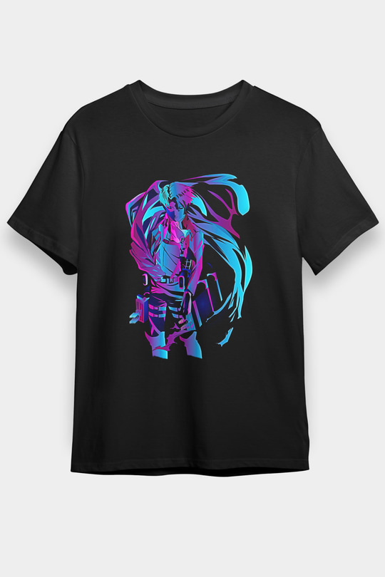 Attack On Titan Baskılı Unisex Siyah Tişört - Tshirt
