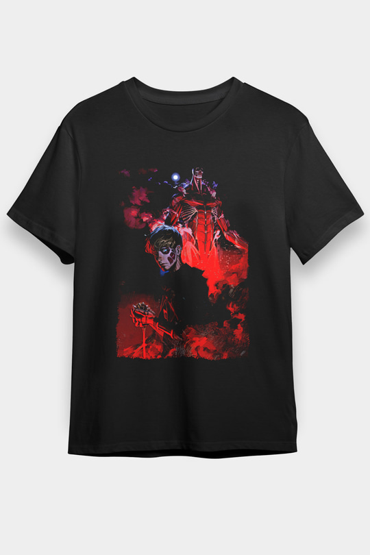 Attack On Titan Baskılı Unisex Siyah Tişört - Tshirt