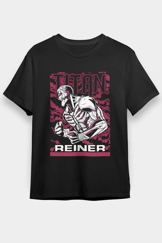 Attack On Titan Baskılı Unisex Siyah Tişört - Tshirt