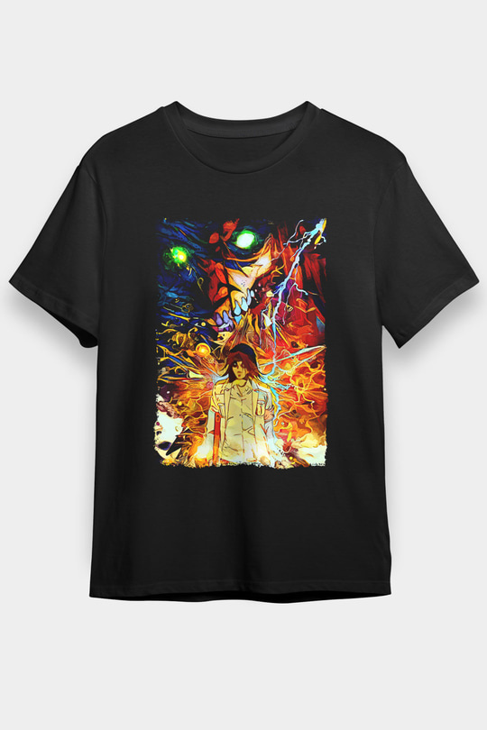 Attack On Titan Baskılı Unisex Siyah Tişört - Tshirt