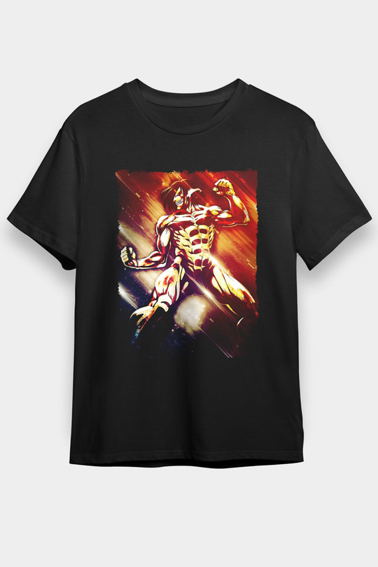 Attack On Titan Baskılı Unisex Siyah Tişört - Tshirt