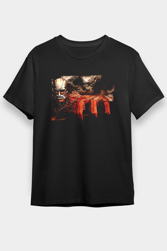 Attack On Titan Baskılı Unisex Siyah Tişört - Tshirt