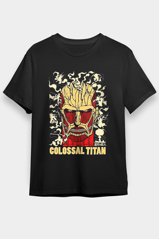 Attack On Titan Baskılı Unisex Siyah Tişört - Tshirt