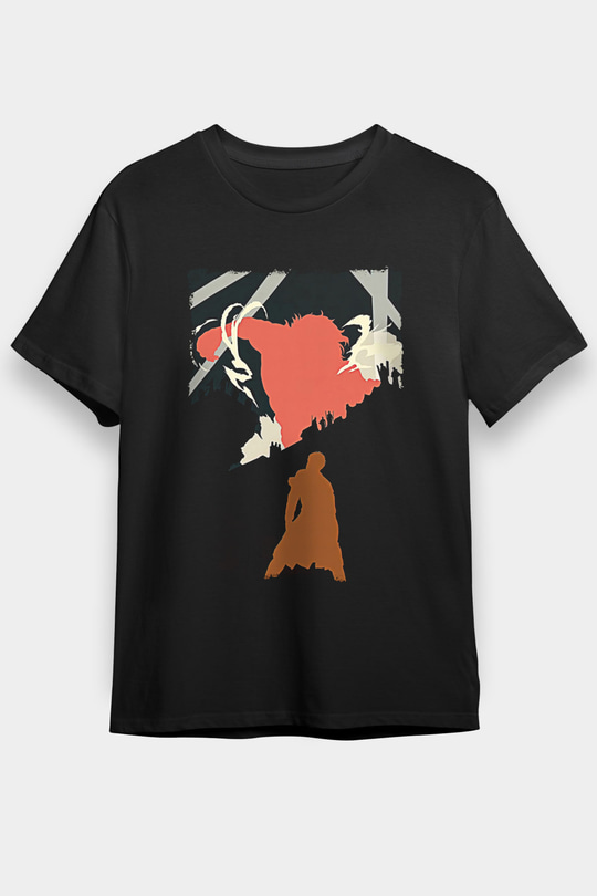 Attack On Titan Baskılı Unisex Siyah Tişört - Tshirt