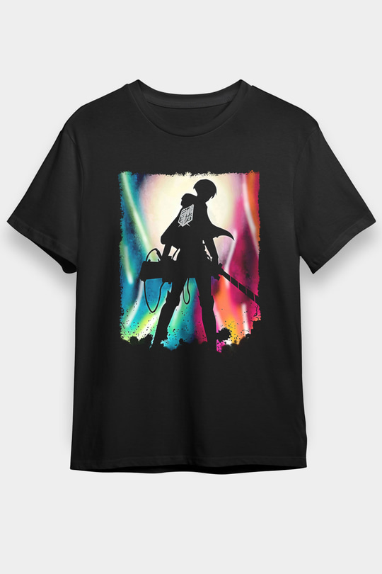 Attack On Titan Baskılı Unisex Siyah Tişört - Tshirt