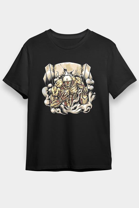 Attack On Titan Baskılı Unisex Siyah Tişört - Tshirt