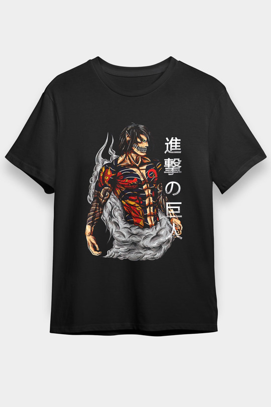 Attack On Titan Baskılı Unisex Siyah Tişört - Tshirt