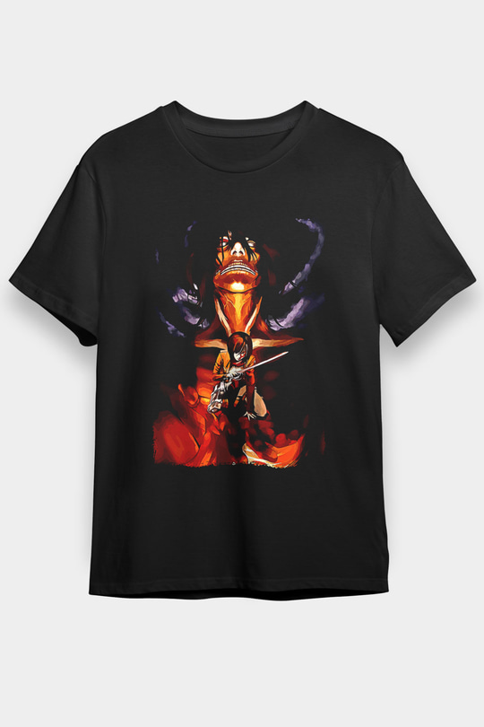 Attack On Titan Baskılı Unisex Siyah Tişört - Tshirt