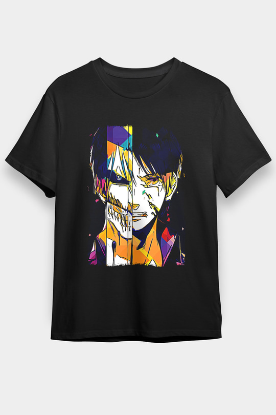 Attack On Titan Baskılı Unisex Siyah Tişört - Tshirt