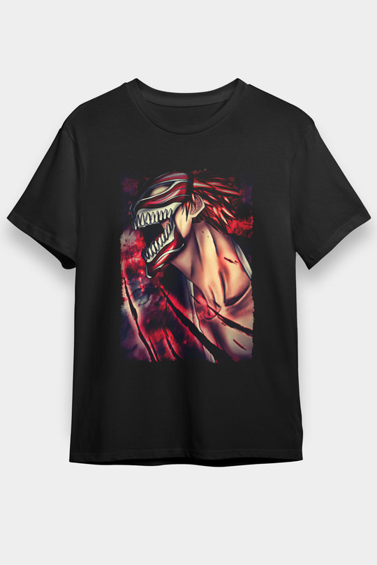 Attack On Titan Baskılı Unisex Siyah Tişört - Tshirt