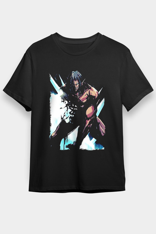 Attack On Titan Baskılı Unisex Siyah Tişört - Tshirt