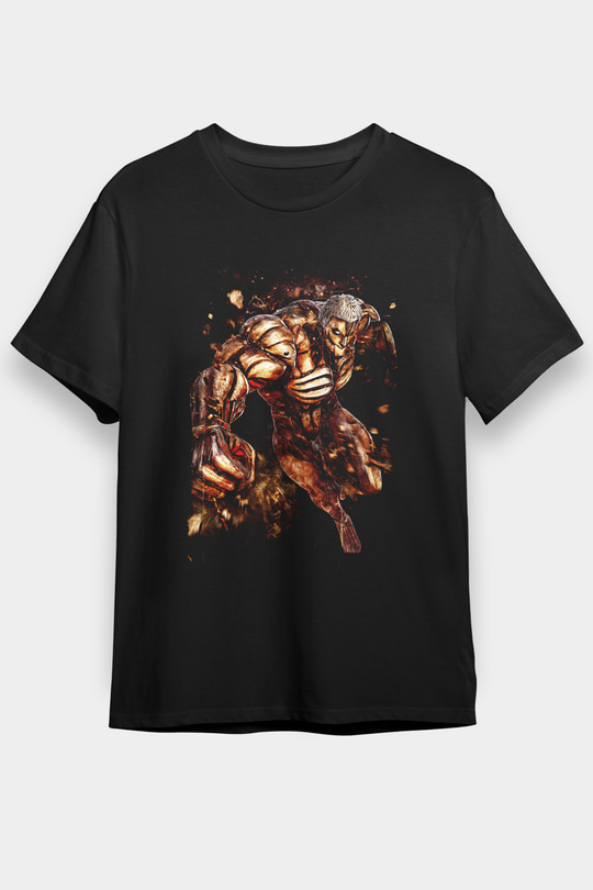 Attack On Titan Baskılı Unisex Siyah Tişört - Tshirt