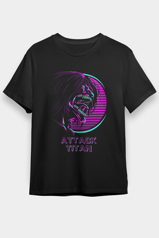 Attack On Titan Baskılı Unisex Siyah Tişört - Tshirt