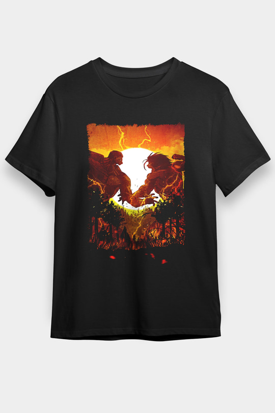 Attack On Titan Baskılı Unisex Siyah Tişört - Tshirt