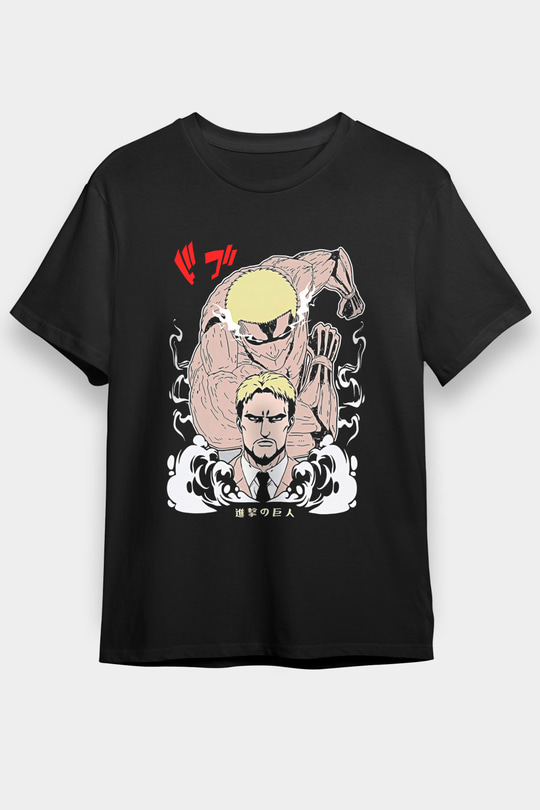 Attack On Titan Baskılı Unisex Siyah Tişört - Tshirt