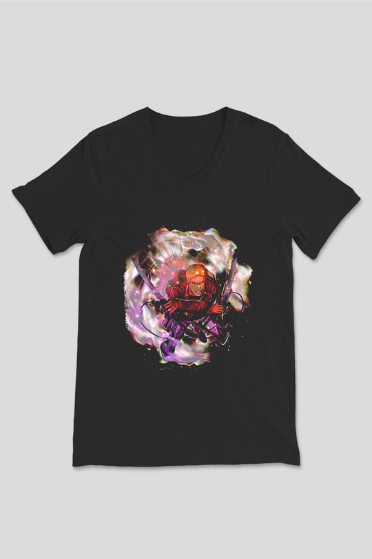Attack On Titan Baskılı Unisex Siyah V Yaka Tişört - Tshirt
