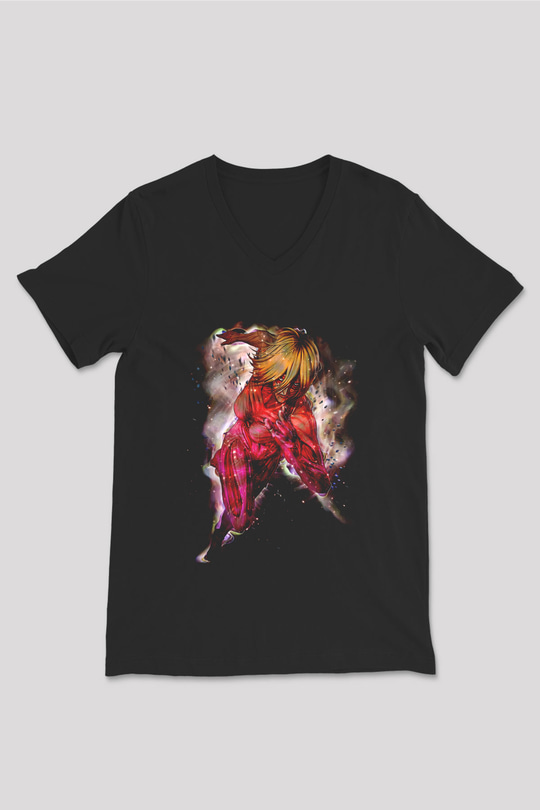Attack On Titan Baskılı Unisex Siyah V Yaka Tişört - Tshirt