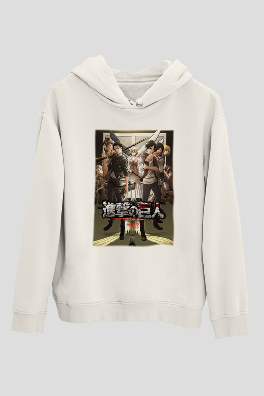 Attack on Titan Beyaz Unisex Kapşonlu Sweatshirt