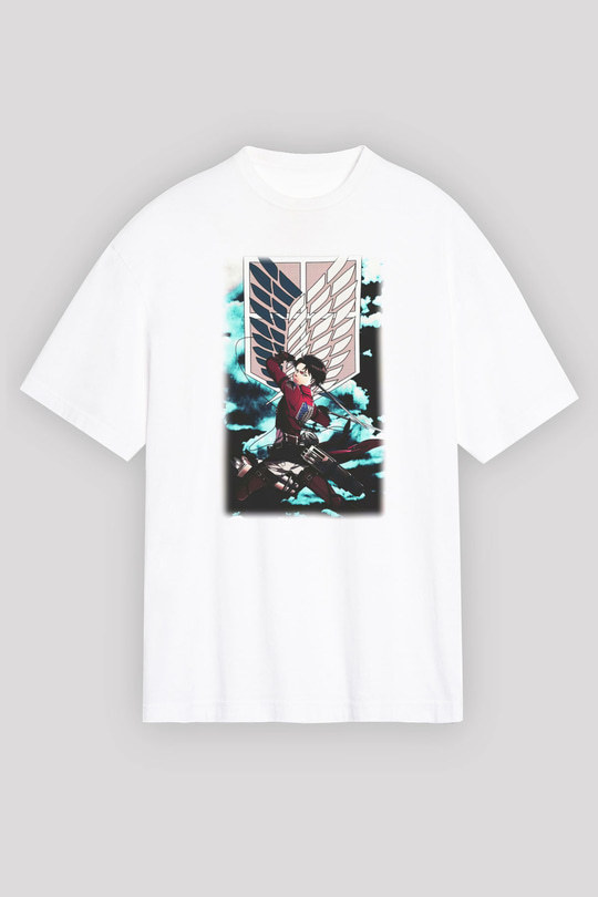 Attack on Titan Beyaz Unisex Oversize Tişört T-Shirt