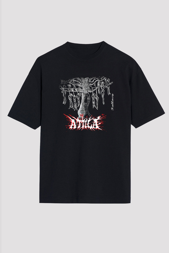 Attila Baskılı Unisex Siyah Oversize Tişört