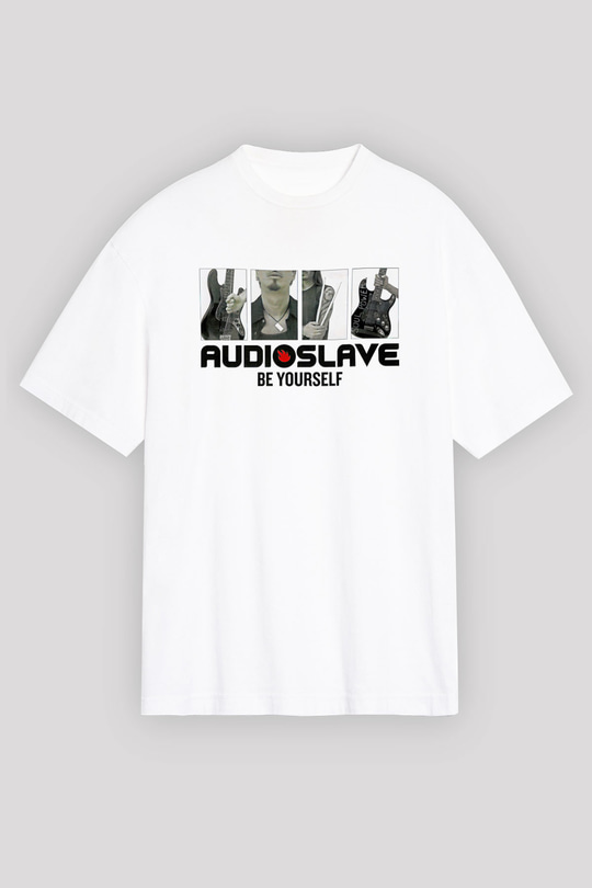 Audioslave Baskılı Beyaz Unisex Oversize Tişört - Tshirt