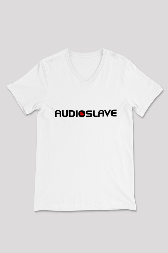 Audioslave Baskılı Beyaz Unisex V Yaka Tişört - Tshirt