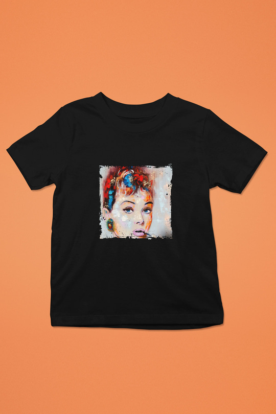 Audrey Hepburn Baskılı Unisex Siyah Çocuk Tişört