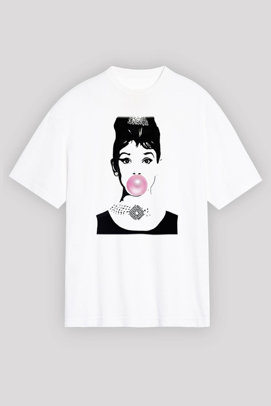 Audrey Hepburn Beyaz Unisex Oversize Tişört T-Shirt